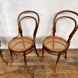 set of 4 bistro chairs in curved wood from the 1920s 1930s Canned seat