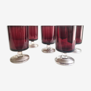 Set of 6 cups water or red smoked luminarc Sweden vintage 70