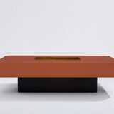 Table basse de Willy Rizzo modèle Alveo laquée marron laiton 1970