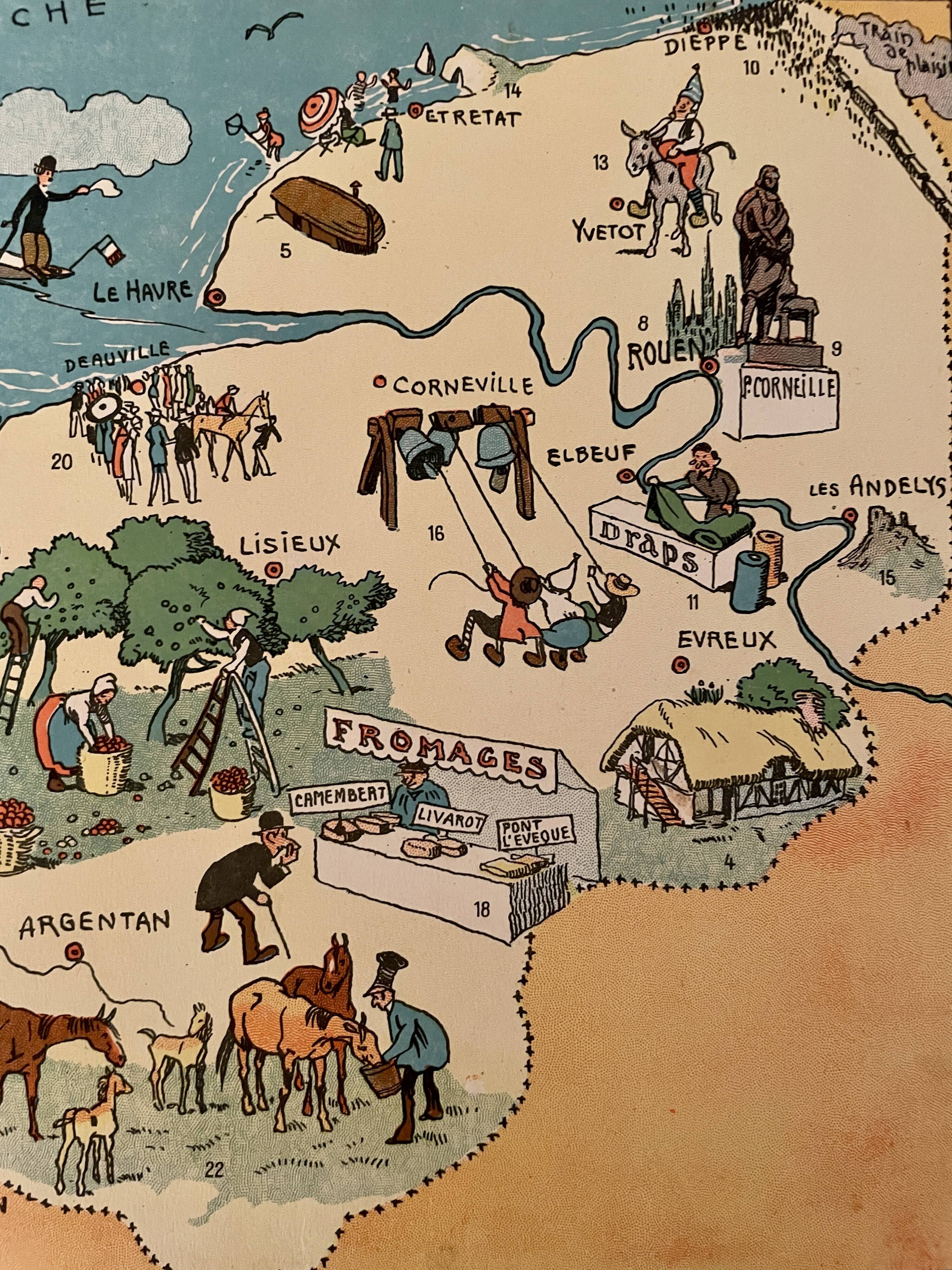 Old poster illustrated map of Normandy 1934 - JP Pinchon