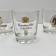 3 Vintage Canadian Club Whiskey Glasses, Long John and Queen Anne