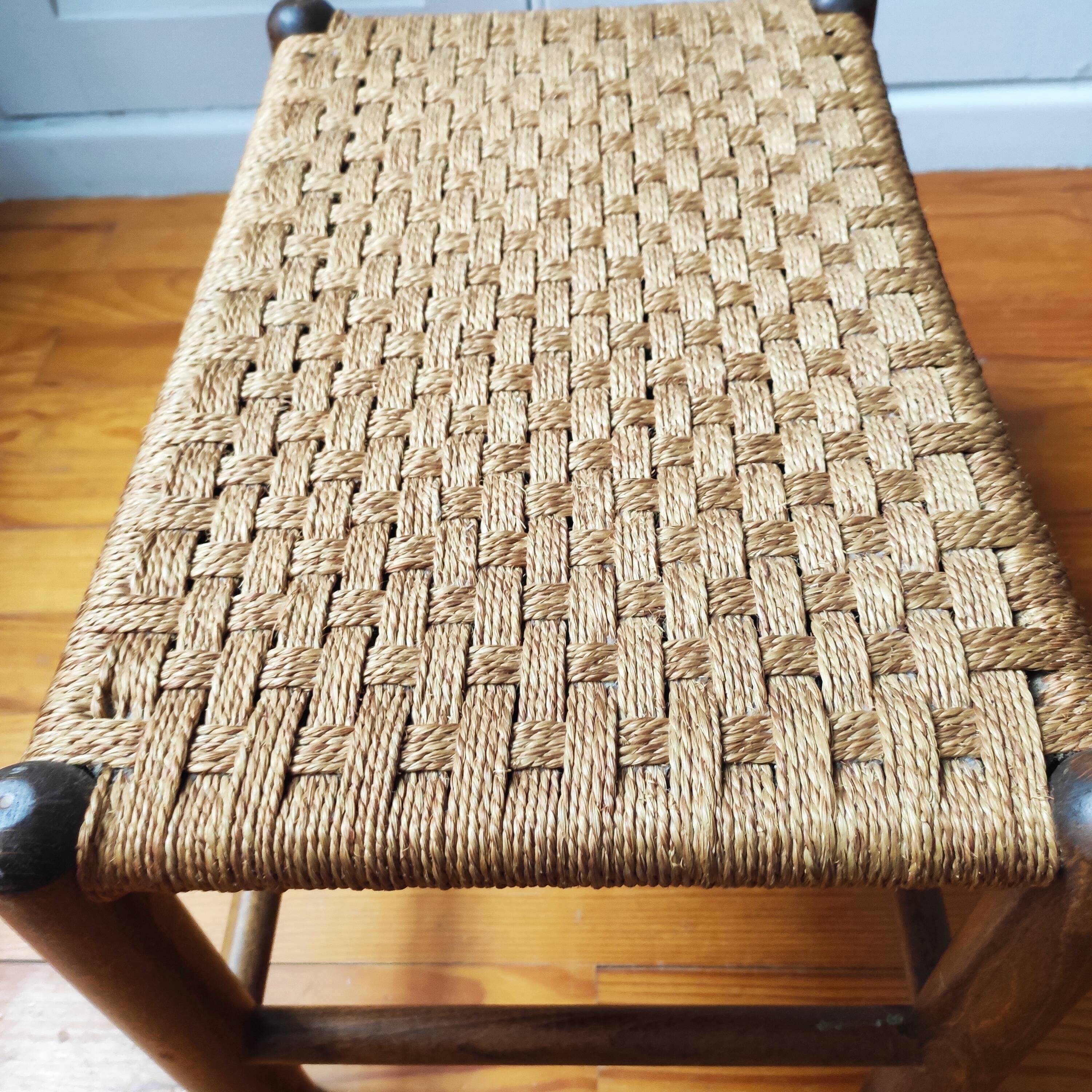 Scandinavian wood and rope stool