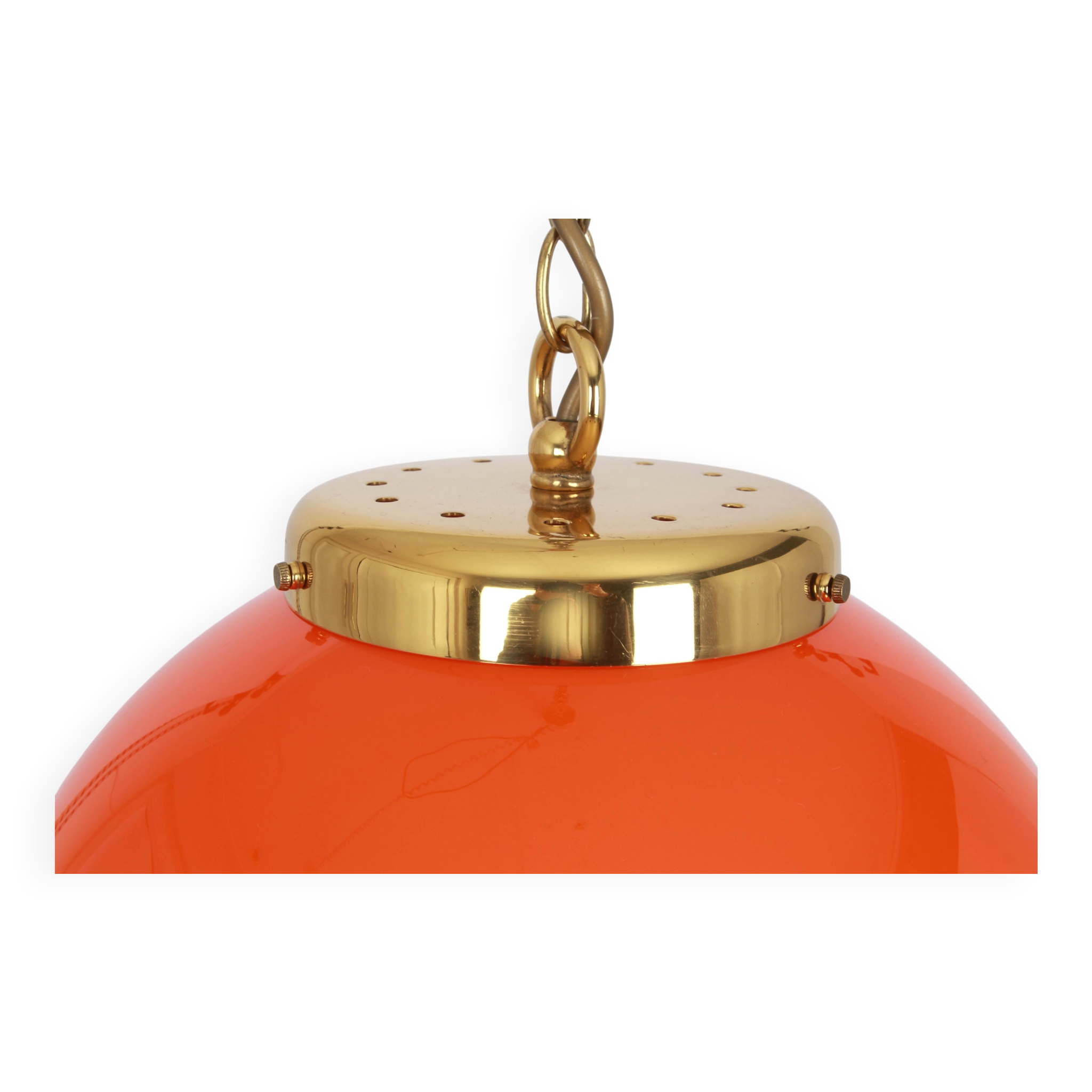 Orange glass pendant light by Peill Putzler, Germany, 1970.