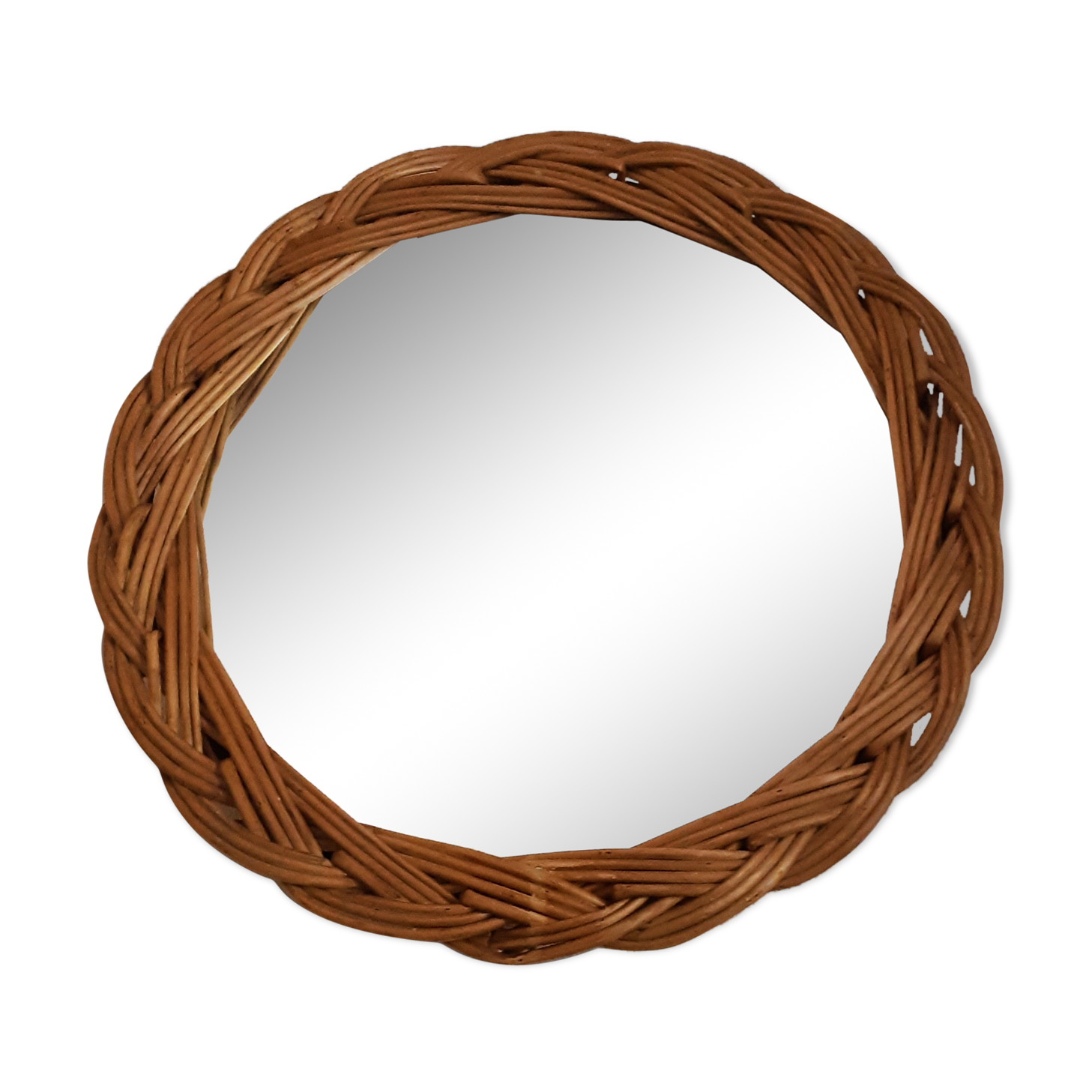 Rattan round mirror