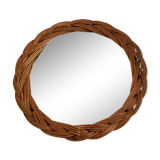 Rattan round mirror