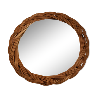 Miroir  rond en rotin