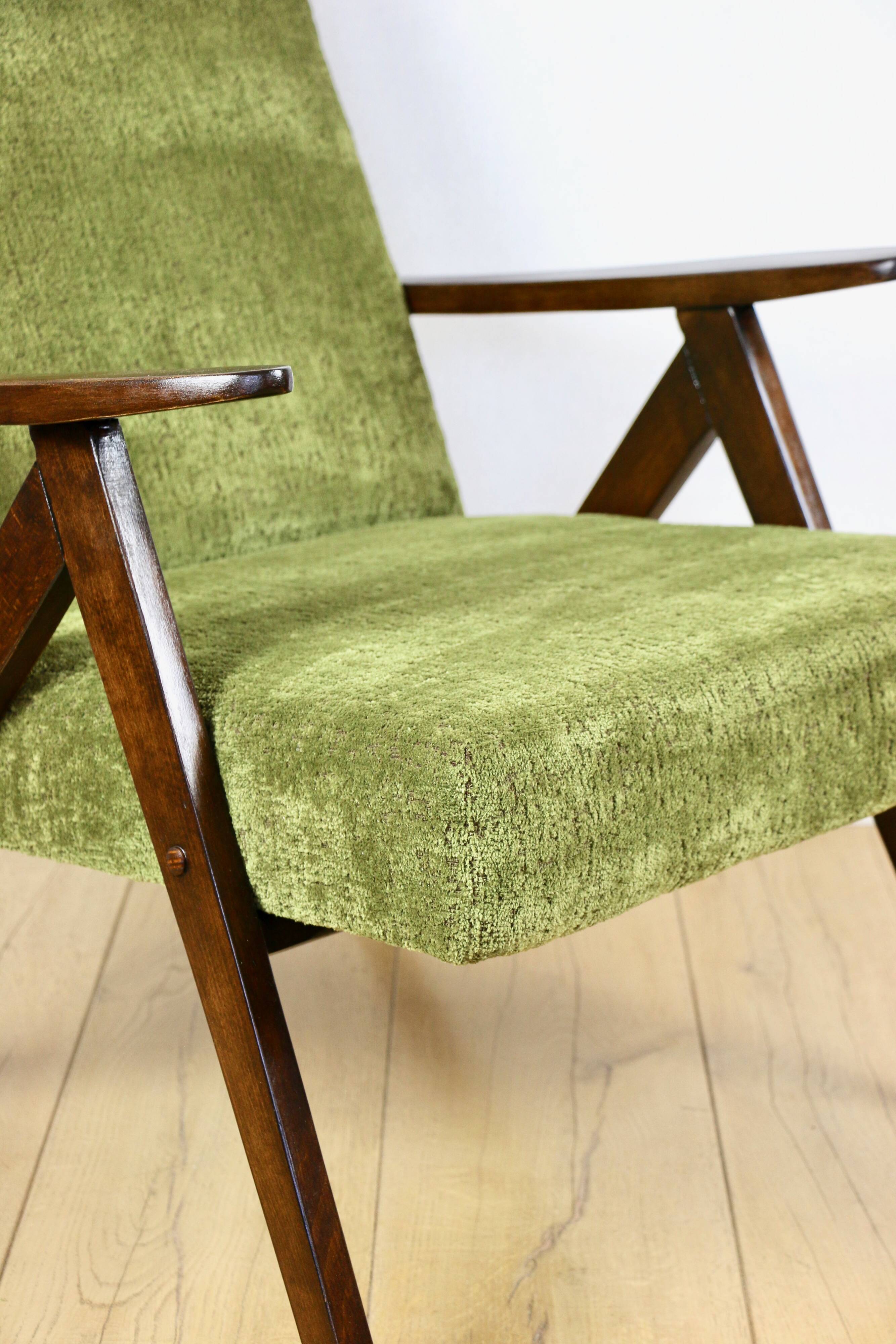 Classic armchair Var B-310 1960s vintage olive structural velvet - dark wood