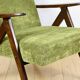 Fauteuil classique Var B-310 en velours structural olive vintage des années 1960 - bois foncé