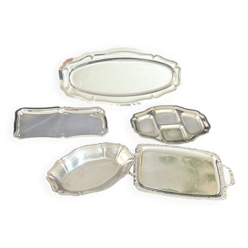 Ensemble de plateaux de service de 5, vaisselle française des années 1960, style mid-century.