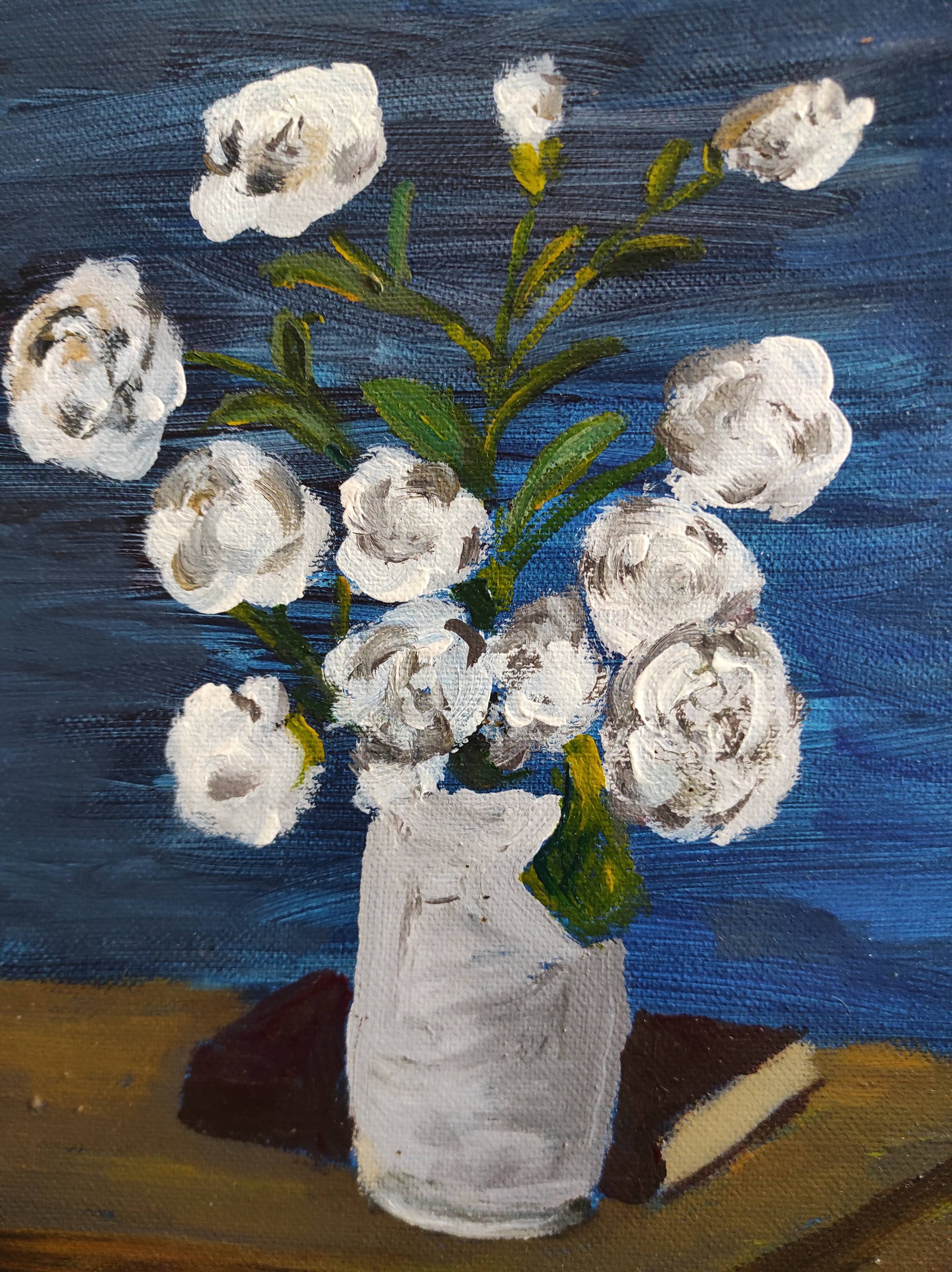 French vintage oil painting of flowers signed EC