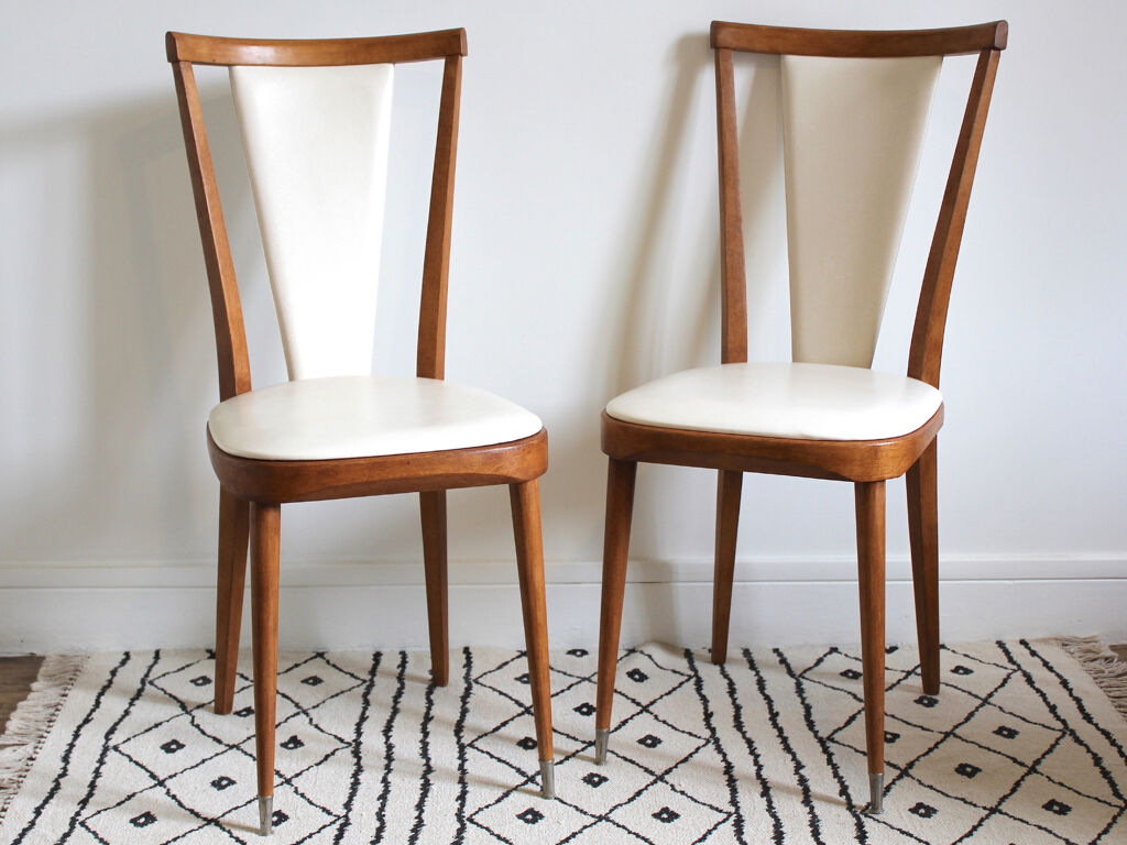Pair of Scandinavian style wooden chairs and skaï