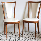 Pair of Scandinavian style wooden chairs and skaï