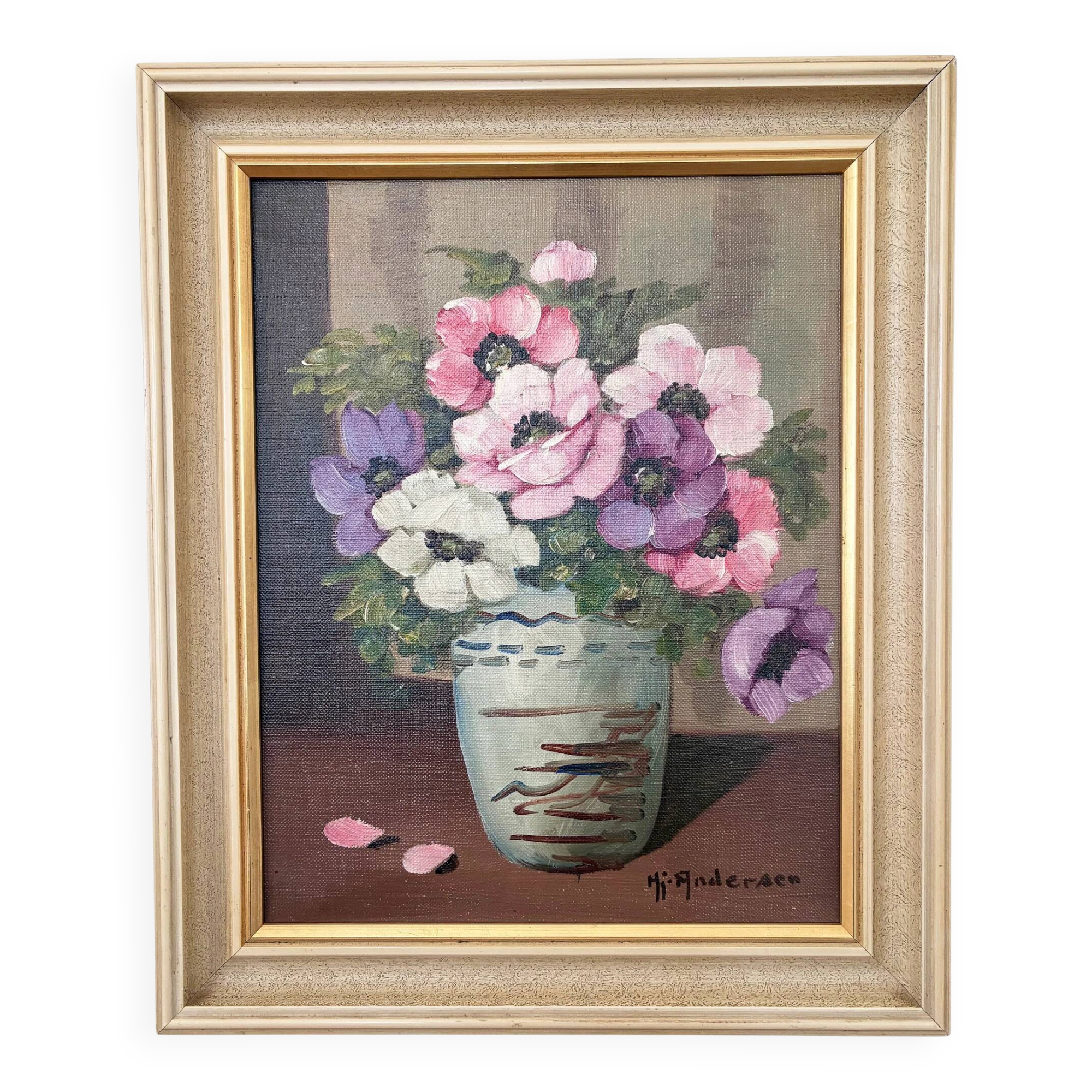 Vintage original flower oil painting, signed floral still life