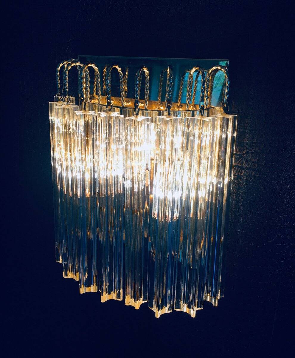 Hollywood Regency Style Glass & Brass Wall Lamp from Massive, Italy, 1980s