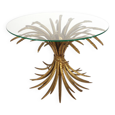 Table basse en forme de gerbe de blé dorée Hollywood Regency dans le style de Coco Chanel, années 1960.