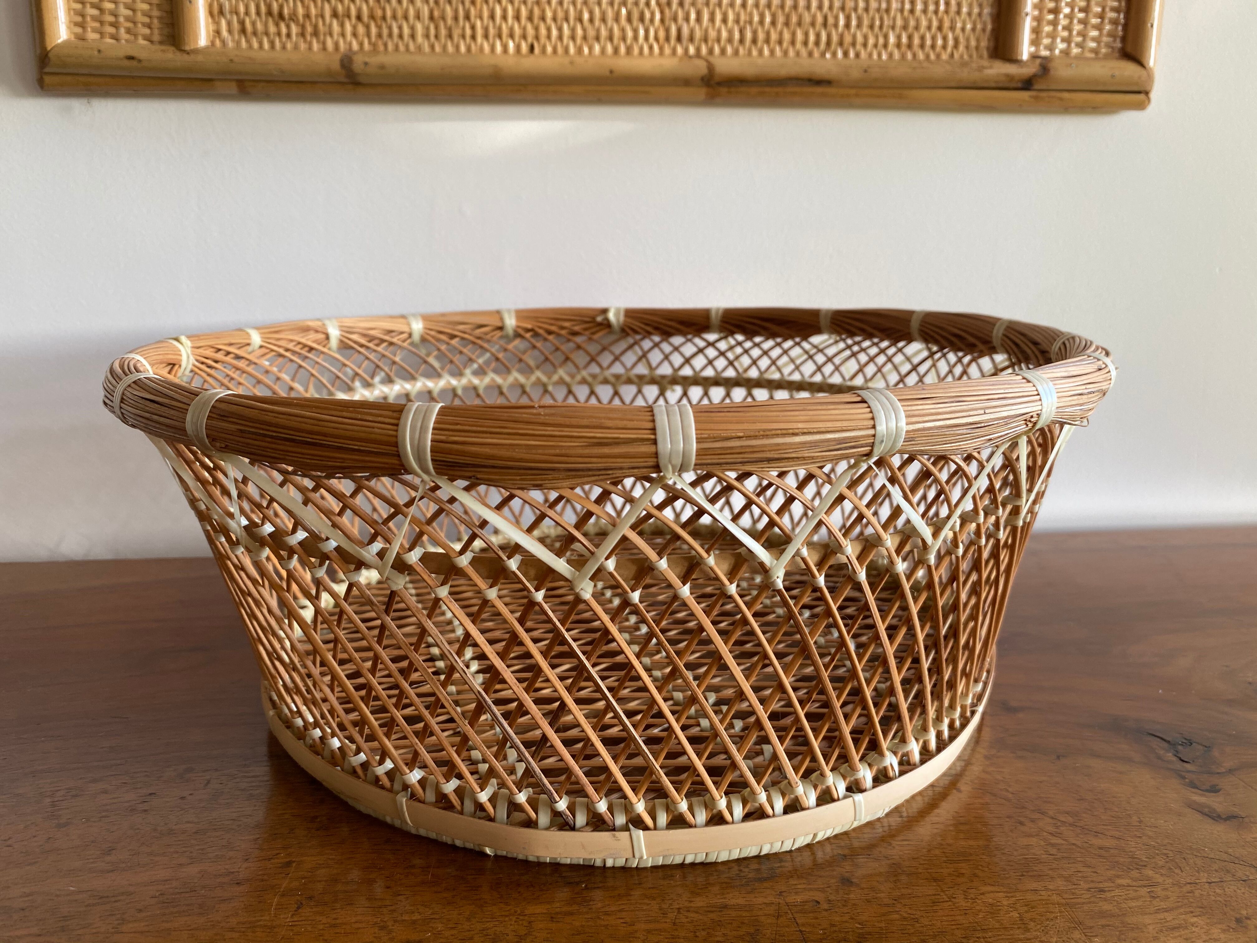 Large XL basket in braided rattan