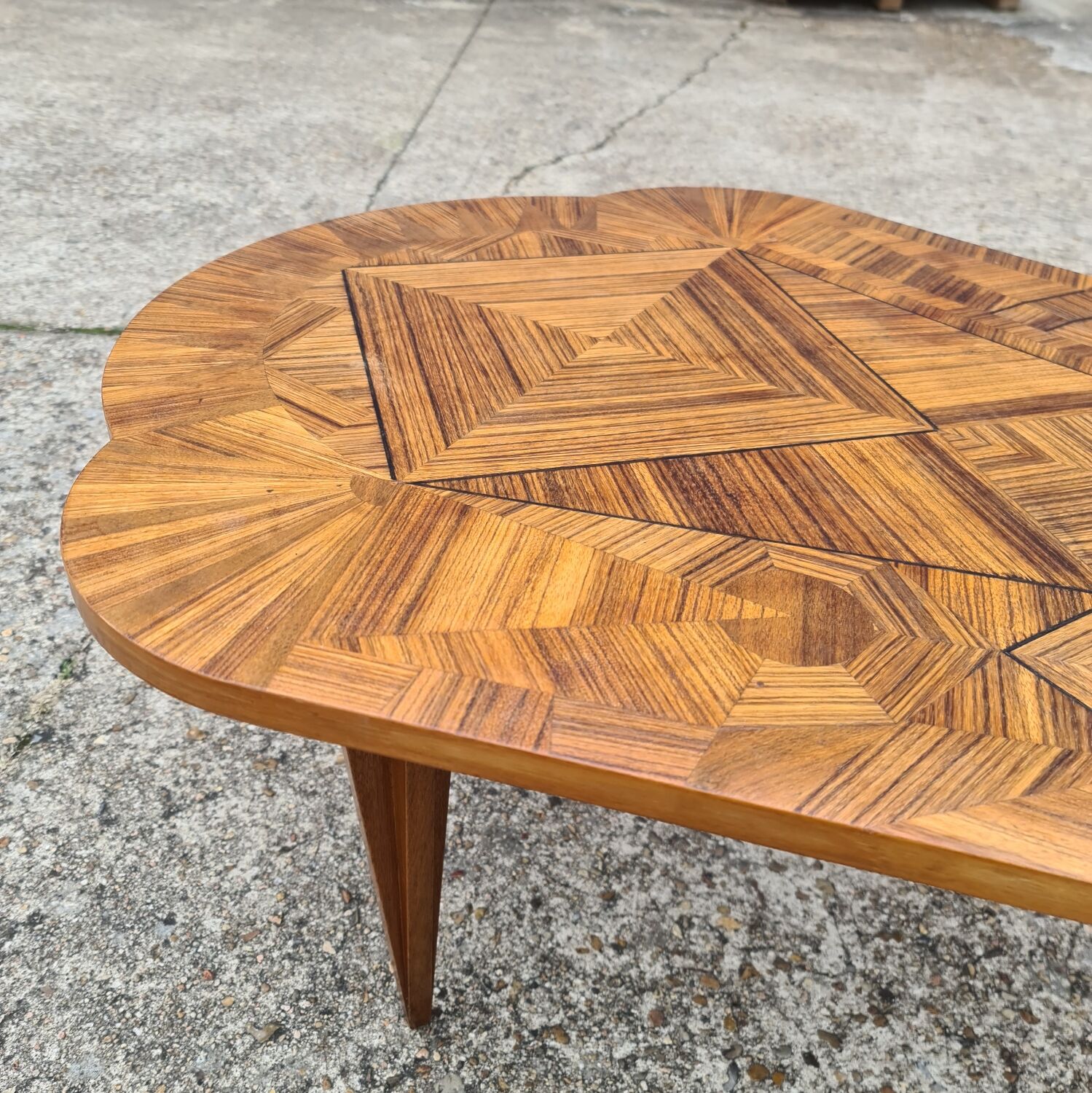 Vintage art deco coffee table with geometric marquetry