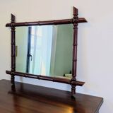 Vintage mirror with a bamboo effect in burgundy, chic exotic style - 79 x 64 cm