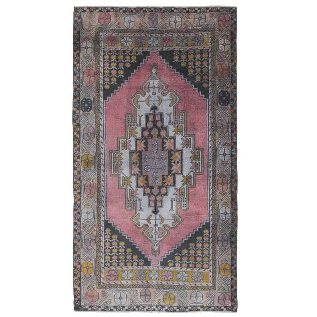 Vintage Turkish Oushak Handmade Wool Cotton Pink Area Rug 125x242