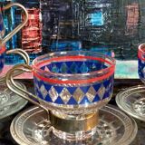 Four vintage coffee cups screen printed glass and metal