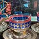 Four vintage coffee cups screen printed glass and metal