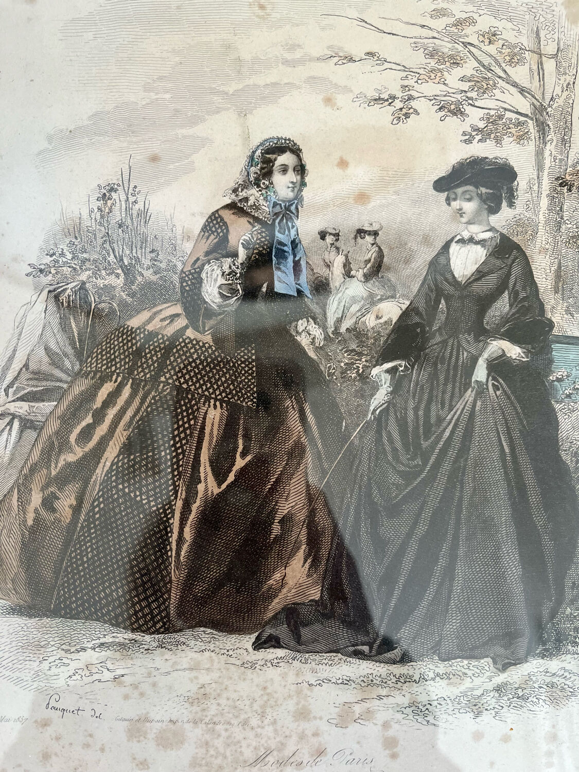 Old engraving titled Fashions of Paris framed