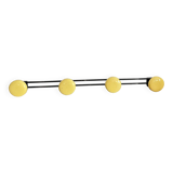 Wall coat rack with 4 vintage yellow metal hooks