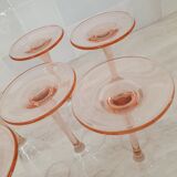 6 champagne flutes with pink stems