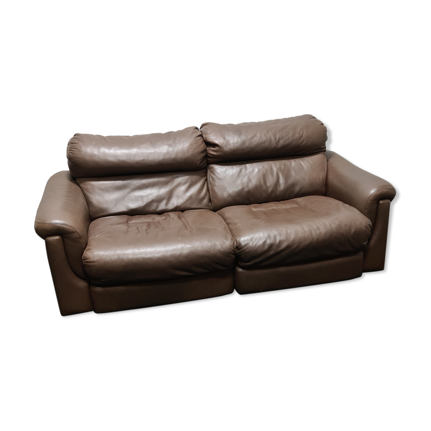 Canapé biplace vintage en cuir brun de Rolf Benz