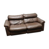 Canapé biplace vintage en cuir brun de Rolf Benz