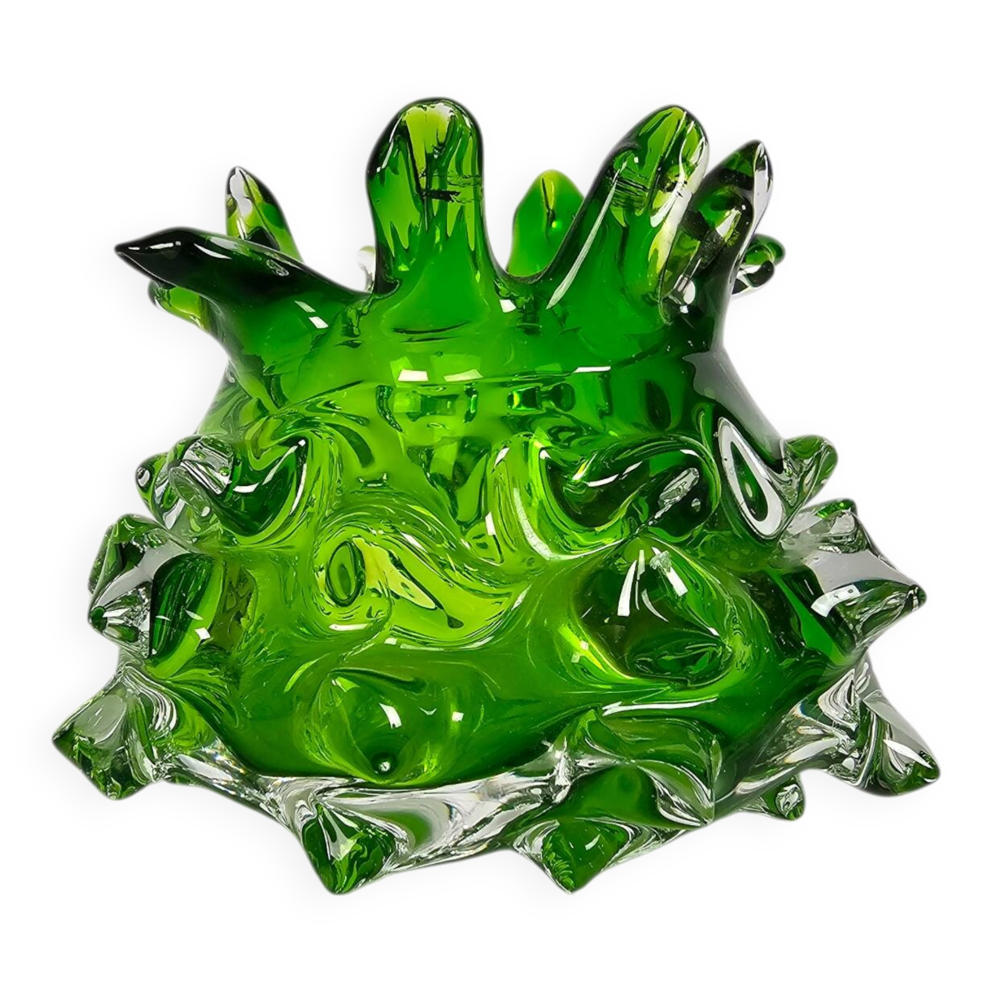 Vase à boutons en verre transparent et vert par Jan Beranek, République tchèque