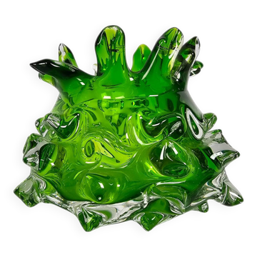 Vase à boutons en verre transparent et vert par Jan Beranek, République tchèque