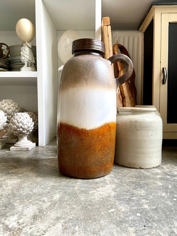 Vase W. Germany en céramique émaillée marron et beige