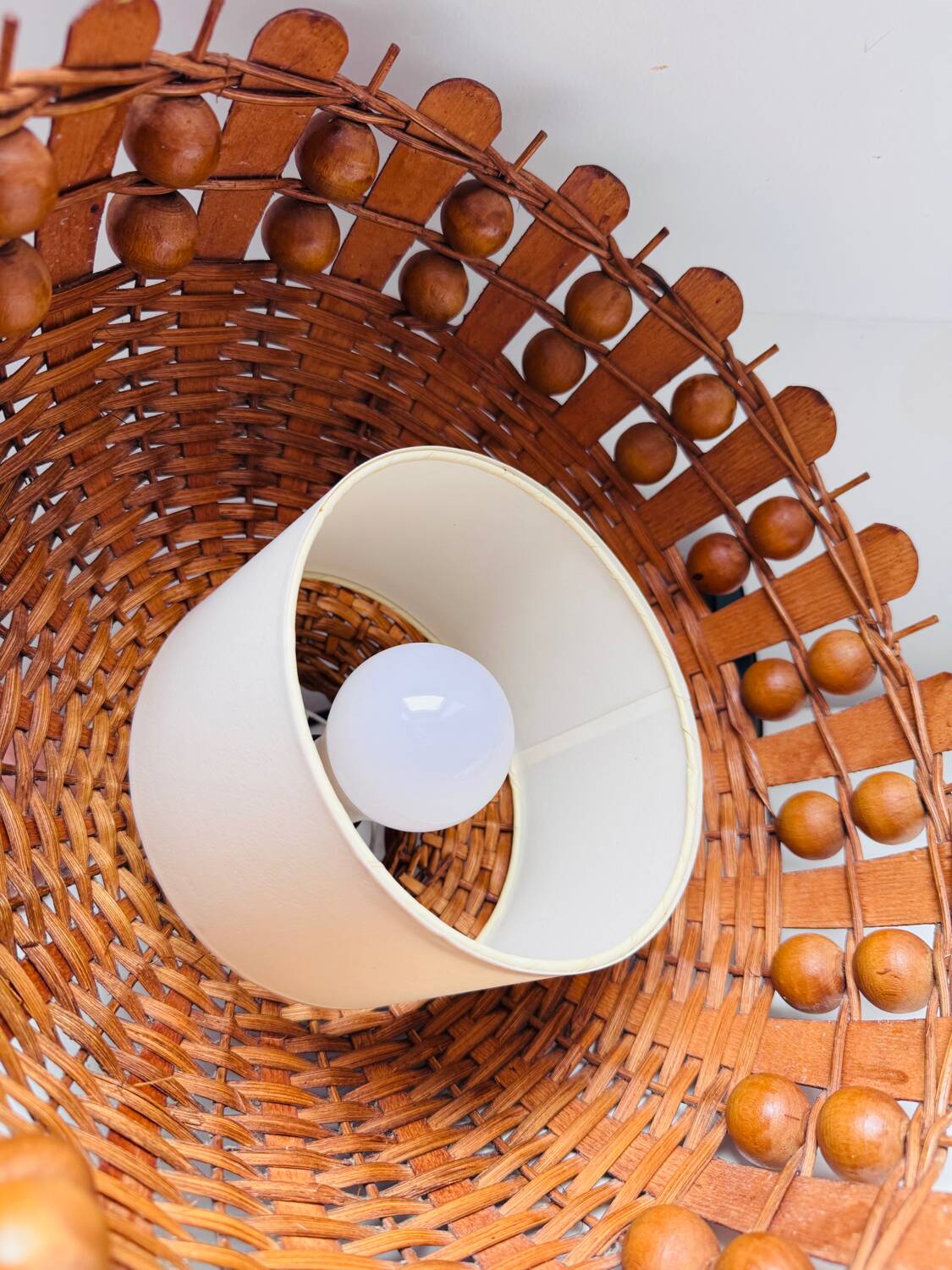 70s woven wicker pendant light