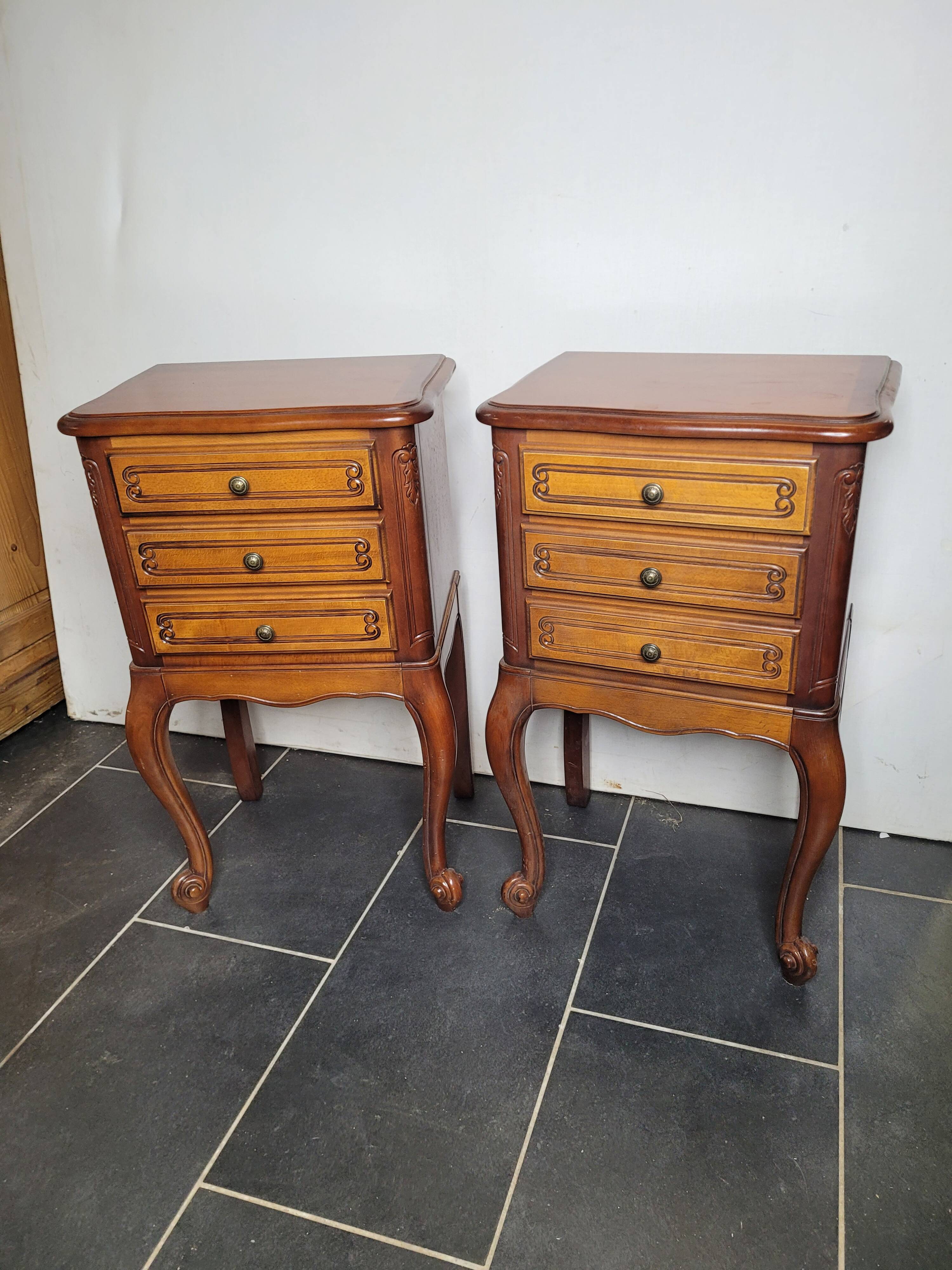 Pair of Louis XV style bedside tables in cherry wood