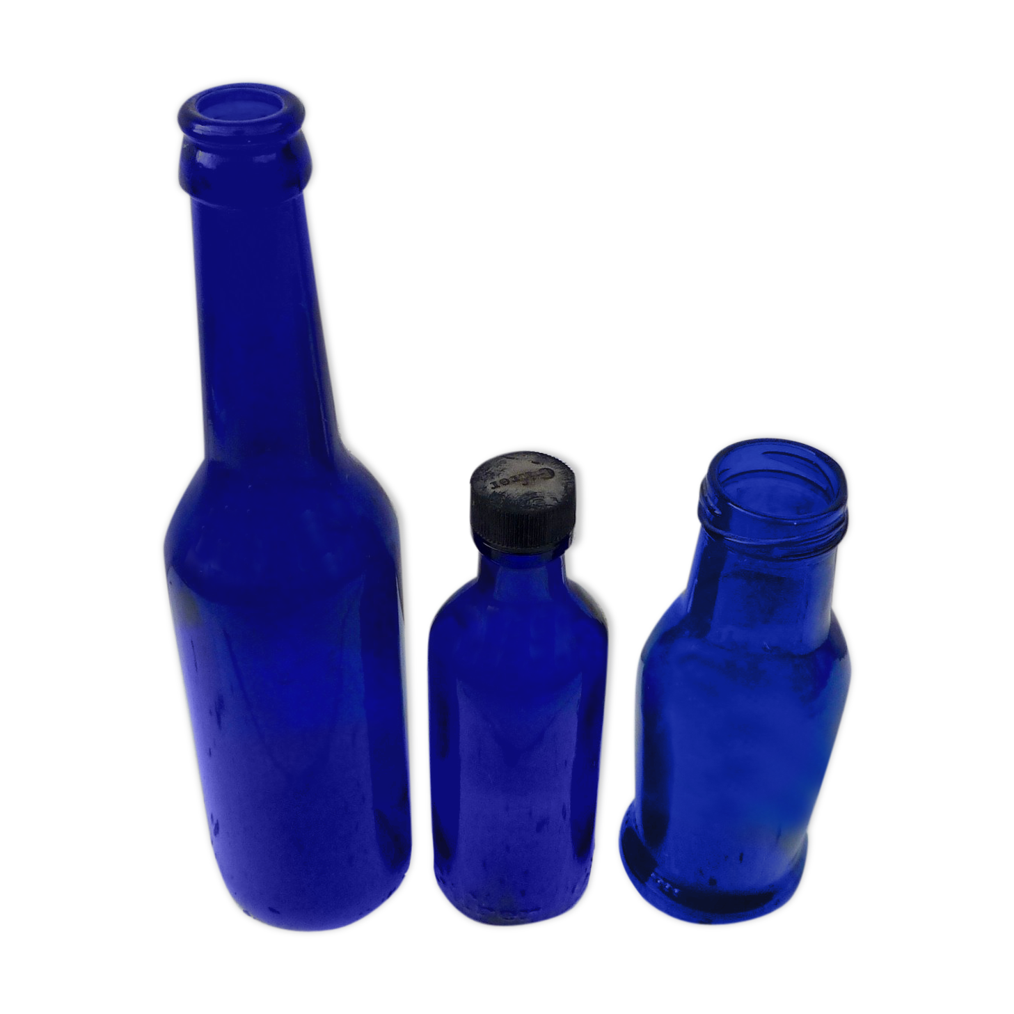 Lot of 3 blue glass pharmacy bottles