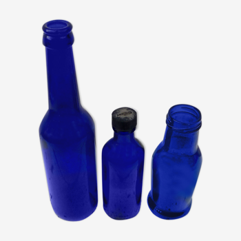 Lot of 3 blue glass pharmacy bottles
