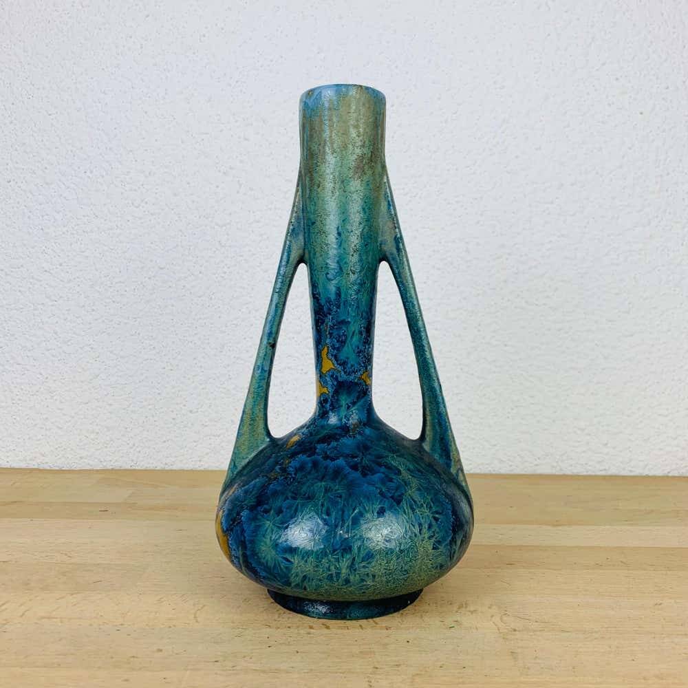 Art Nouveau vase from Pierrefonds in blue crystalline enamels.