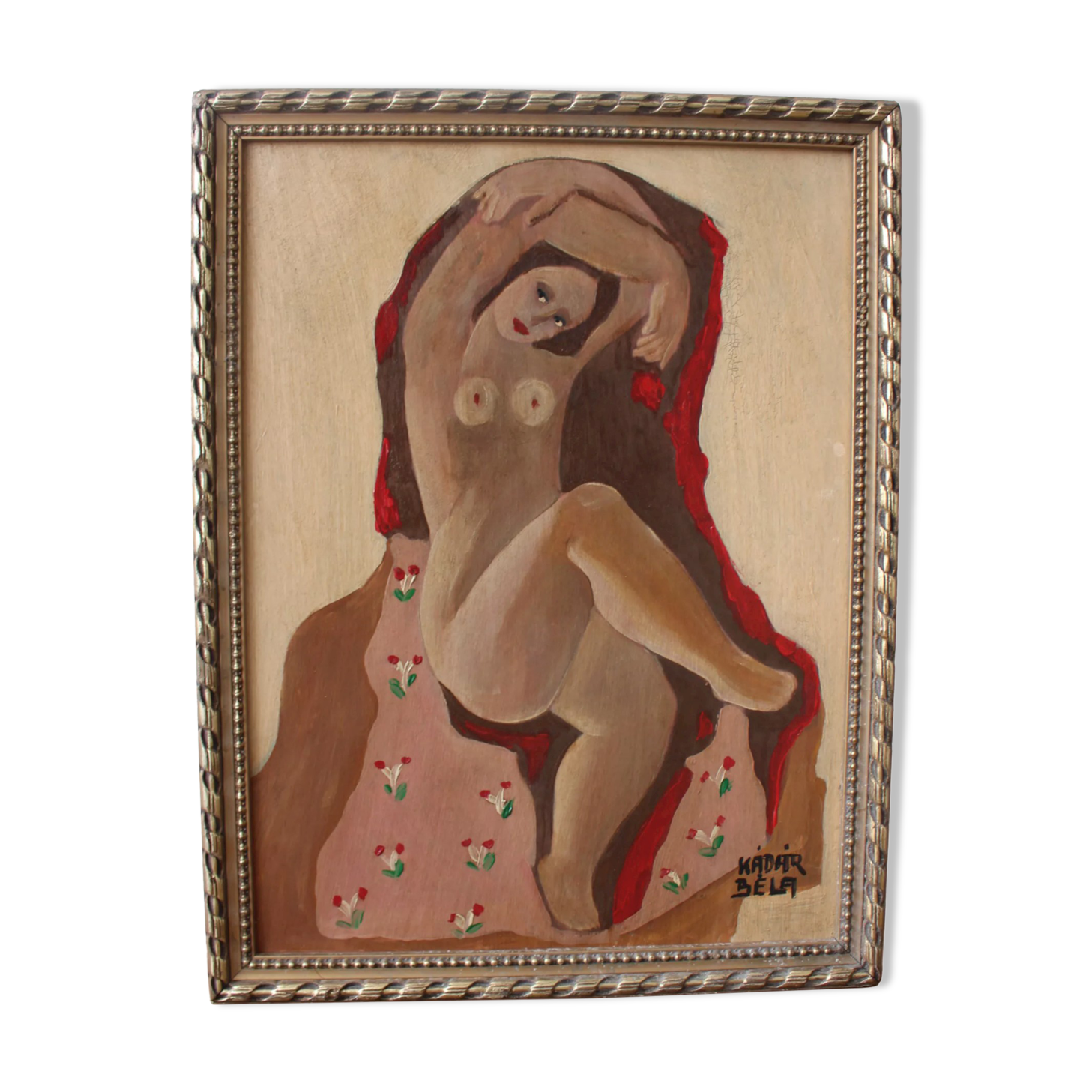 Nu féminin, années 1970, peint sur carton