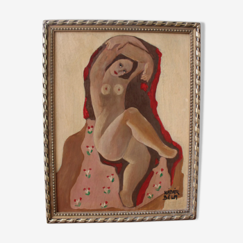 Nu féminin, années 1970, peint sur carton