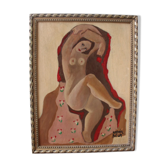 Nu féminin, années 1970, peint sur carton