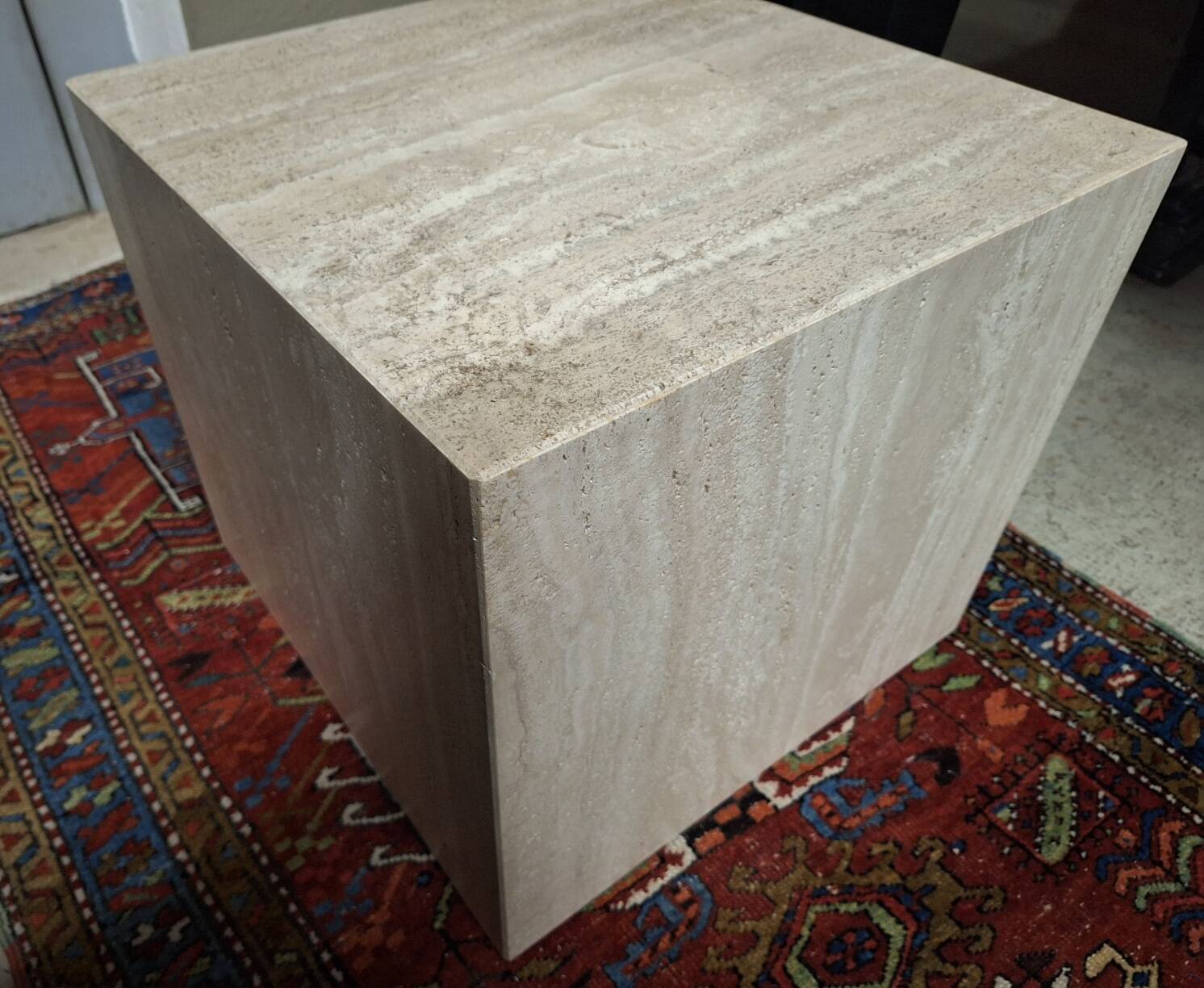 Italian veined travertine coffee table or pedestal