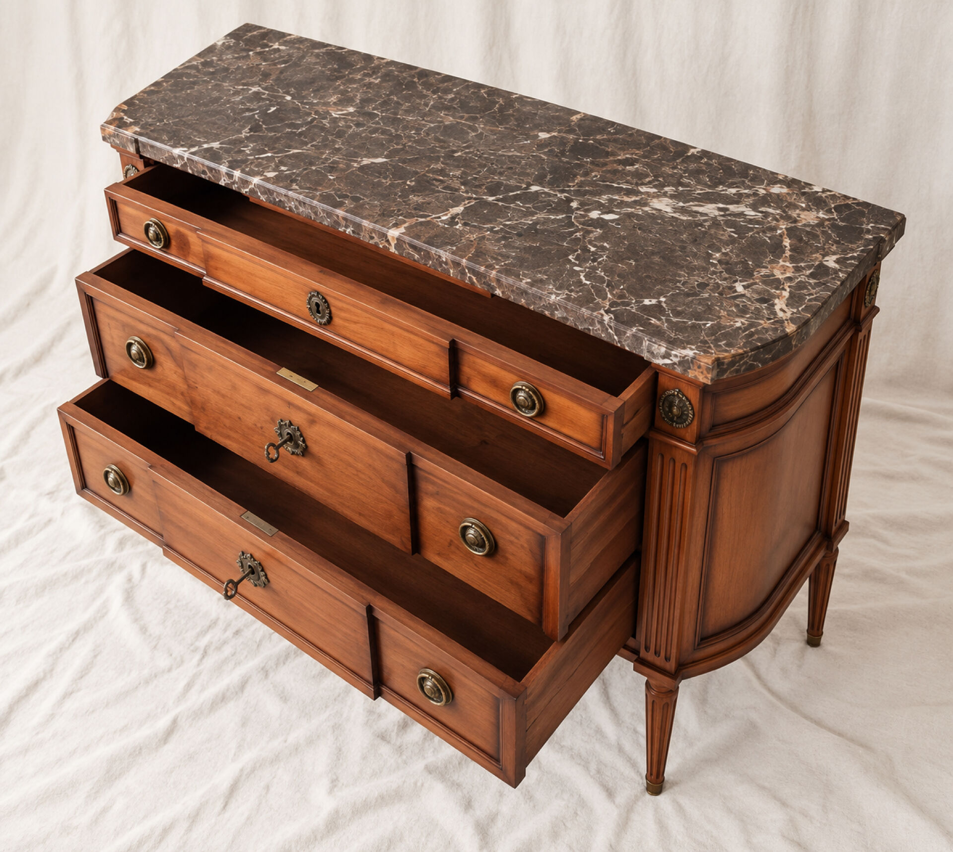 Louis XVI style commode in wood, marble top, 1900s.