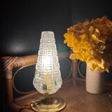Lampe à poser tulipe globe ancien en verre moulé motifs vintages 70'