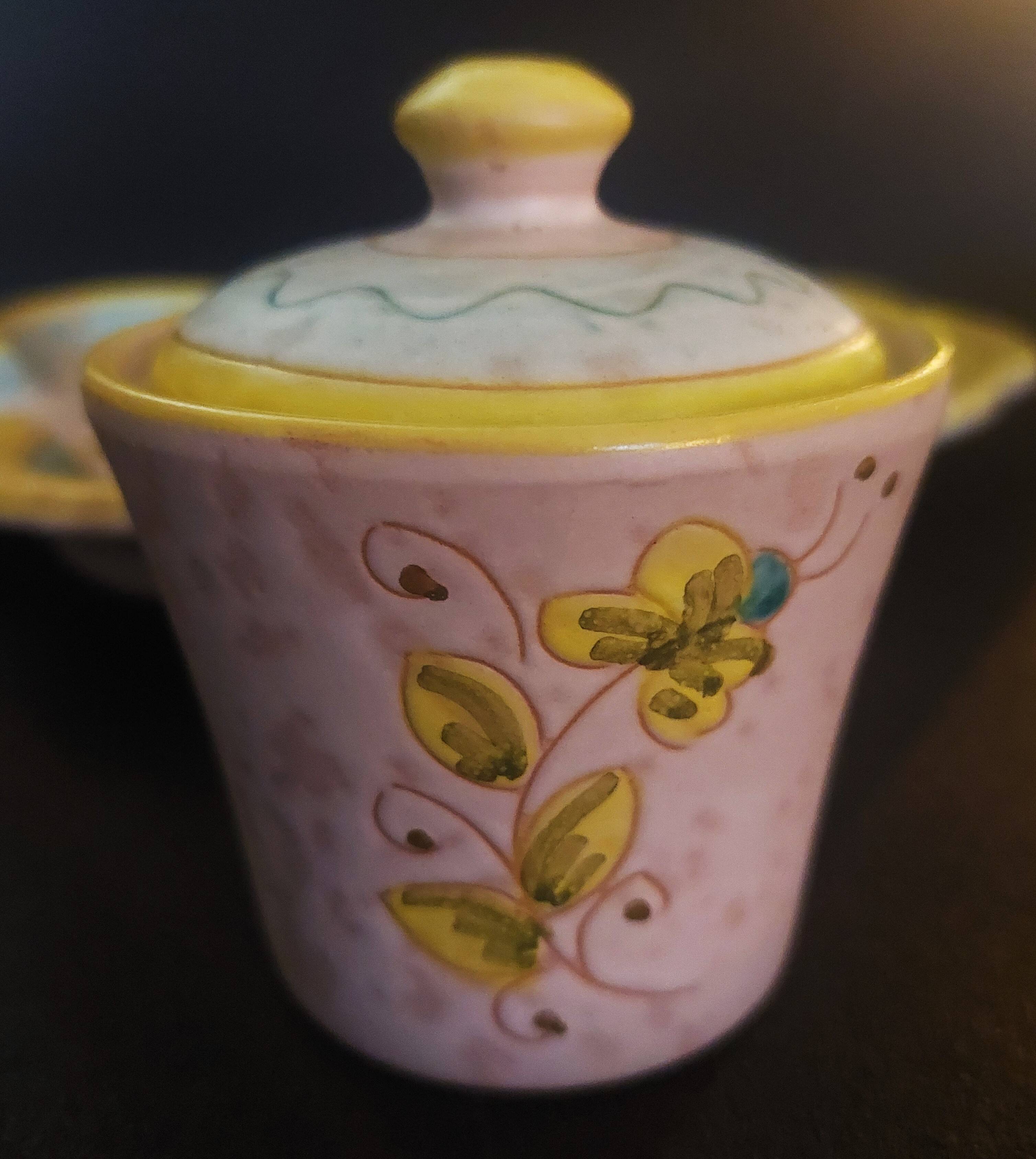 Hand decorated stoneware coffee service Sardinia Italy 20th century