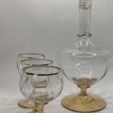 Set of liqueur carafe and three stemmed glasses