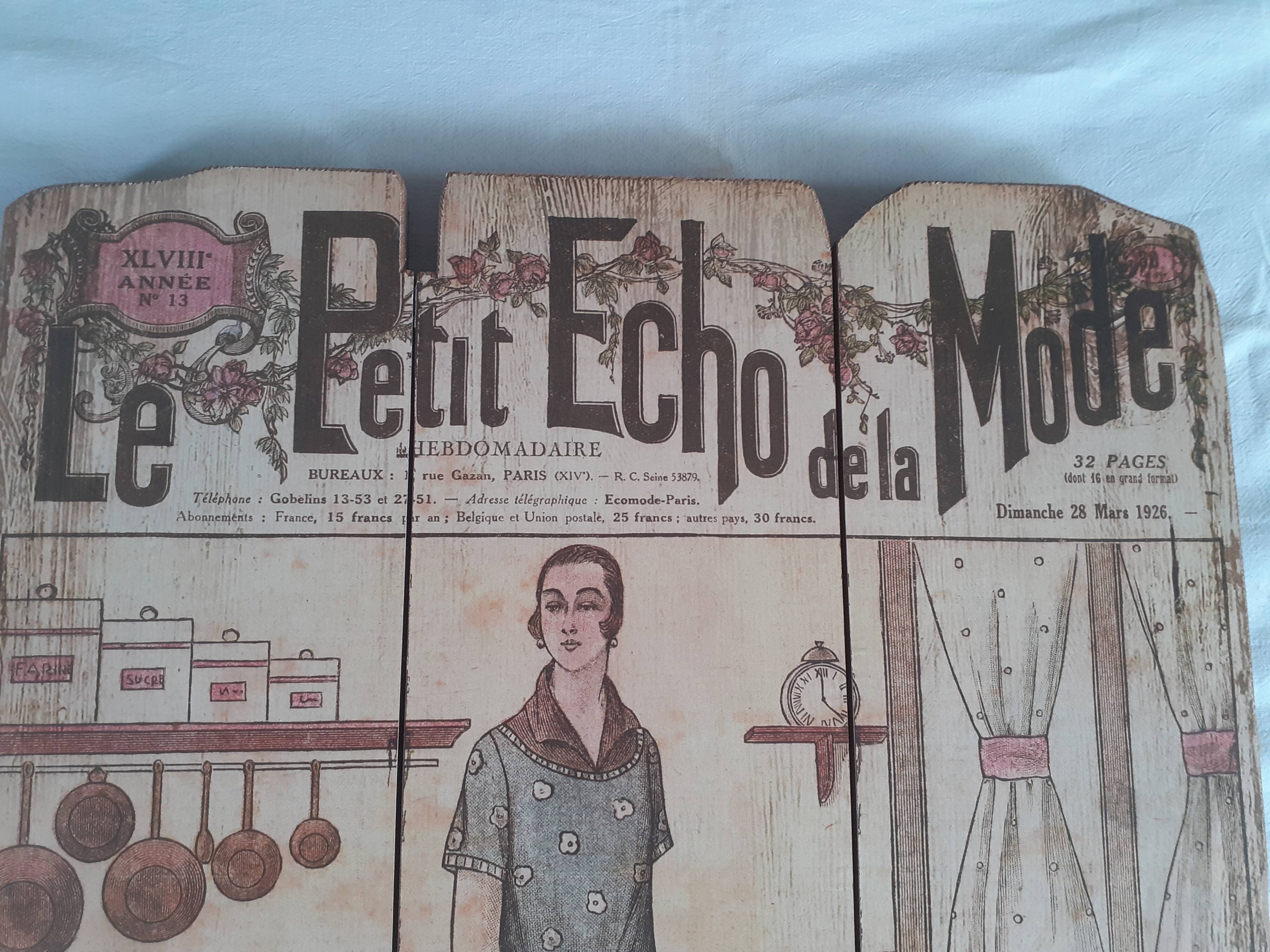 Set of 3 wooden panels le petit echo de la mode old revue