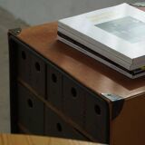Vintage military-style trunk in leather and wood, late 20th century.