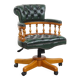 Chaise de bureau Chesterfield verte en cuir de vachette sur roulettes