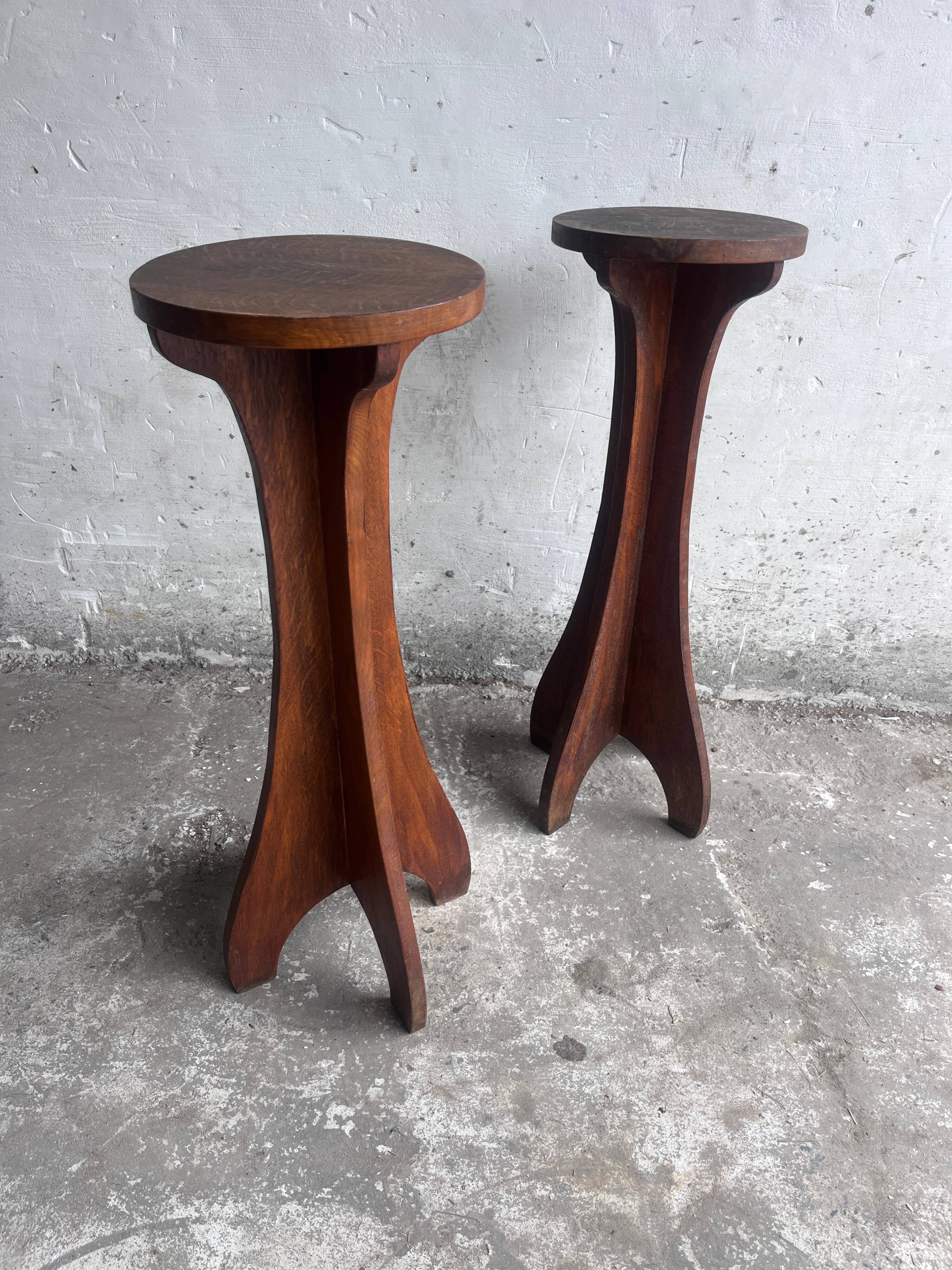 Pair of pedestal stools in wood Arts & Crafts, France, circa 1920